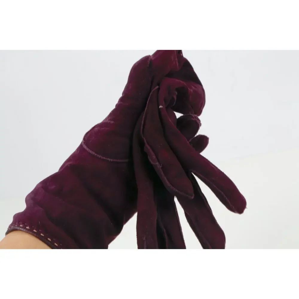 Coach Gloves 7 Plum Purple Suede Cashmere Lined Button Accent Winter Dress Warm
